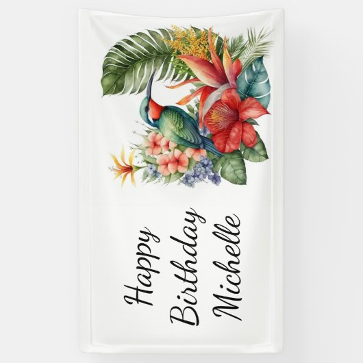 Tropenfloral Hummingbird Geburtsname Banner (Vertikal)