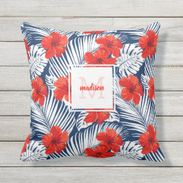 Tropenflorale Hibiskus Blume Custom Monogramm Kissen