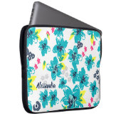 Tropenflorale Personalisiert Aquamarin & rosa Laptopschutzhülle (Vorne Rechts)