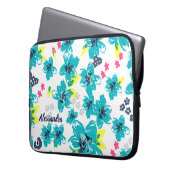 Tropenflorale Personalisiert Aquamarin & rosa Laptopschutzhülle (Vorderseite Links)
