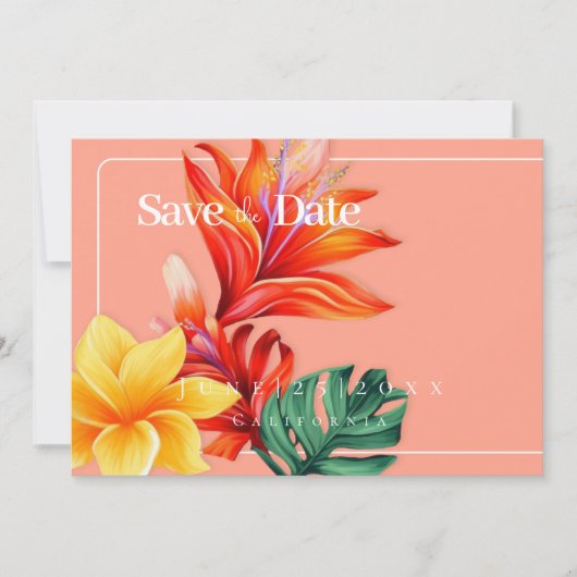 Tropenflorale Save the Date (Vorderseite)
