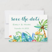 Tropenflorale Save the Date Postkarte (Vorderseite)