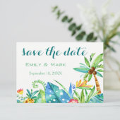 Tropenflorale Save the Date Postkarte (Stehend Vorderseite)