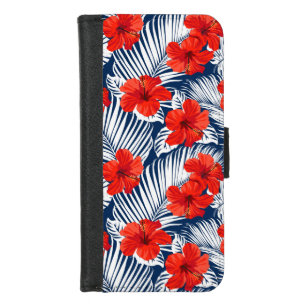 Tropenfolien mit Hibiskus aus Rot-Flora   Floral iPhone 8/7 Geldbeutel-Hülle