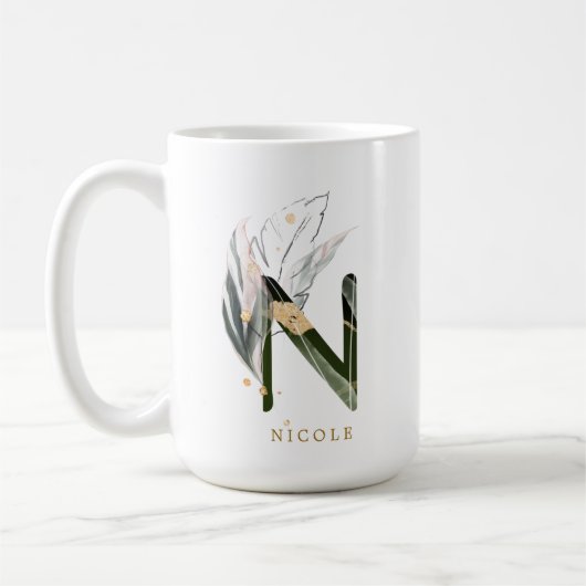 Tropenfolienmonogramm-Buchstaben "N" Personalisier Kaffeetasse (Links)