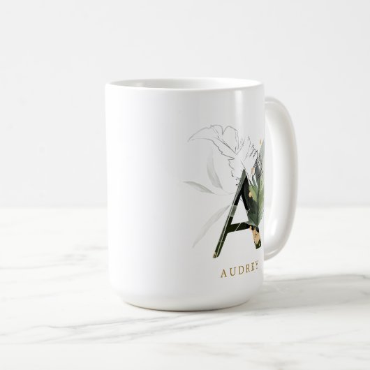 Tropenfolienmonogramm-Letter "A" Personalisiert Kaffeetasse (VorderseiteRechts)