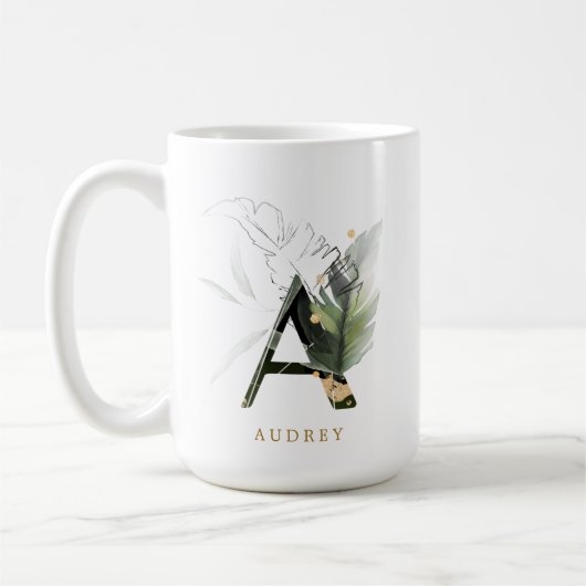 Tropenfolienmonogramm-Letter "A" Personalisiert Kaffeetasse (Links)