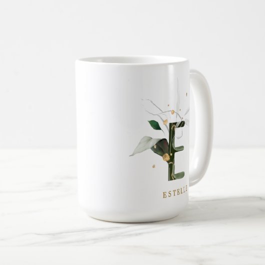 Tropenfolienmonogramm-Letter "E" Personalisiert Kaffeetasse (VorderseiteRechts)