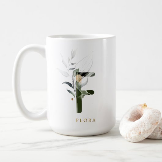 Tropenfolienmonogramm-Letter "F" Personalisiert Kaffeetasse (Mit Donut)