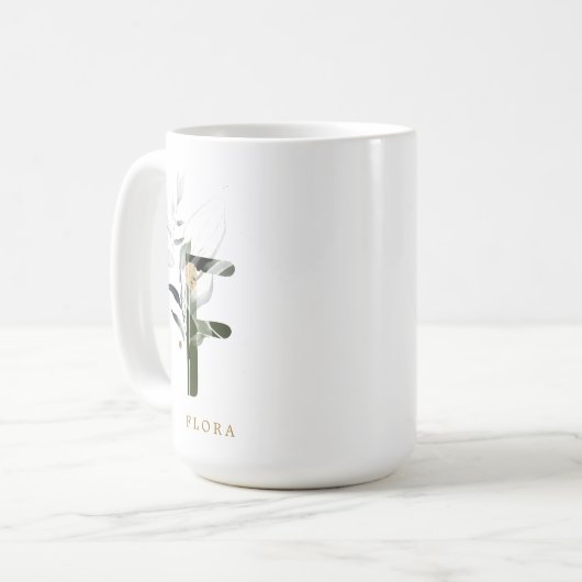 Tropenfolienmonogramm-Letter "F" Personalisiert Kaffeetasse (Vorderseite Links)