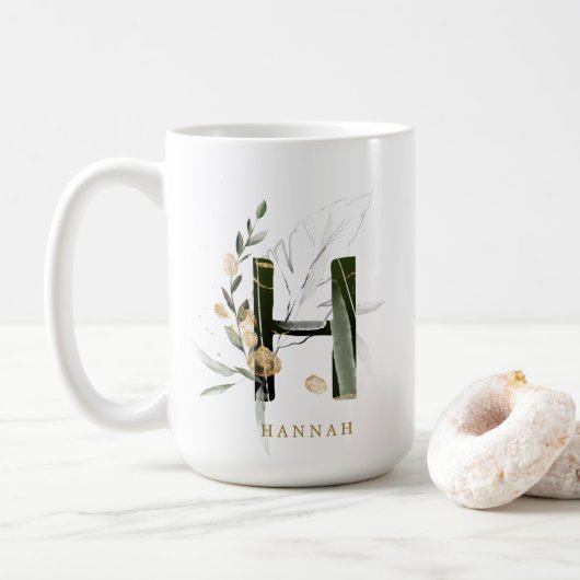Tropenfolienmonogramm-Letter "H" Personalisiert Kaffeetasse (Mit Donut)