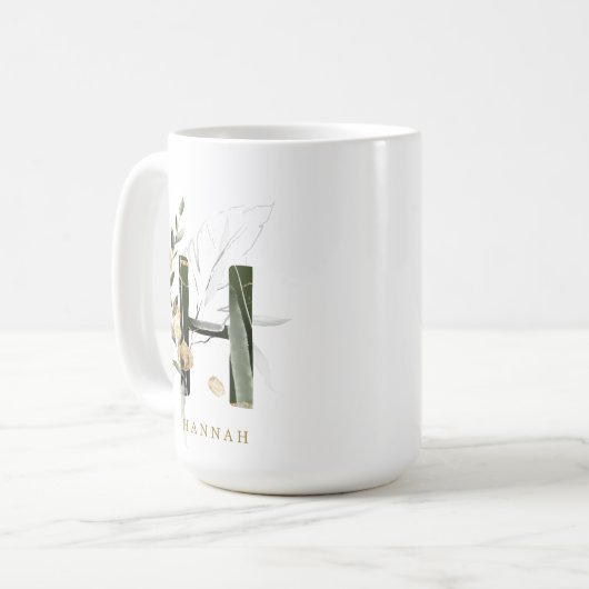 Tropenfolienmonogramm-Letter "H" Personalisiert Kaffeetasse (Vorderseite Links)