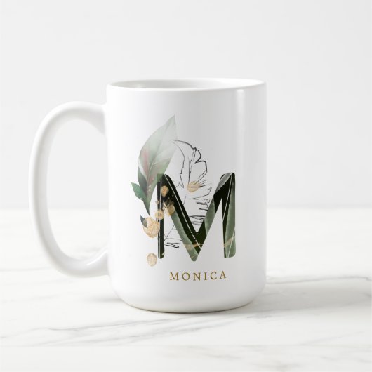 Tropenfolienmonogramm-Letter "M" Personalisiert Kaffeetasse (Links)