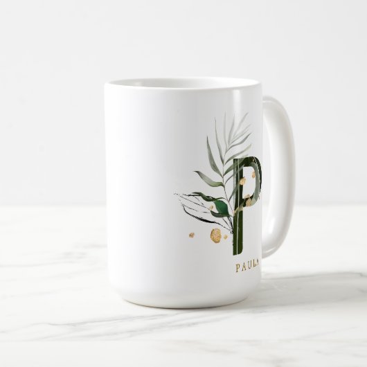 Tropenfolienmonogramm-Letter "P" Personalisiert Kaffeetasse (VorderseiteRechts)