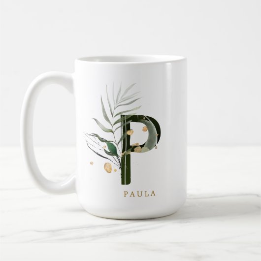 Tropenfolienmonogramm-Letter "P" Personalisiert Kaffeetasse (Links)