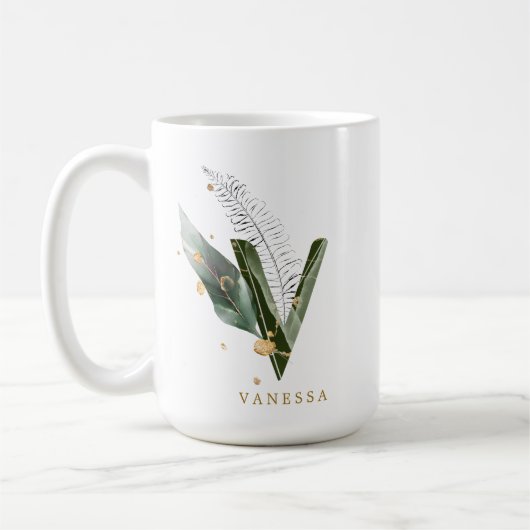 Tropenfolienmonogramm-Letter "V" Personalisiert Kaffeetasse (Links)