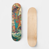 Tropenfrau mit Blume und Meer Vintag Skateboard (Vorderseite)