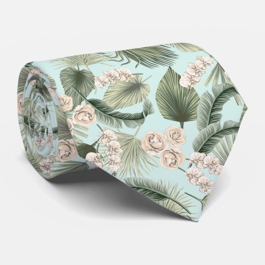 Tropengarten Blumenorchid & Palmmuster Krawatte (Gerollt)