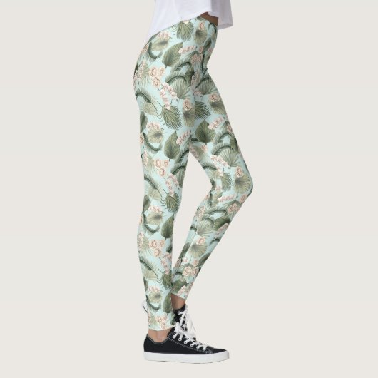 Tropengarten Blumenorchid & Palmmuster Leggings (Rechts)