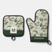 Tropengarten Blumenorchid & Palmmuster Ofenhandschuh & Topflappen-Set (Vorderseite)