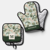 Tropengarten Blumenorchid & Palmmuster Ofenhandschuh & Topflappen-Set (Vorderseite/Rückseite)