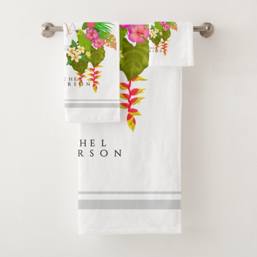 Tropengarten Monogram White Badhandtuch Set (Insitu)