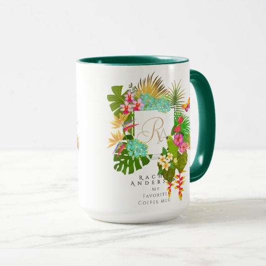 Tropengarten Monogram White Tasse (VorderseiteRechts)