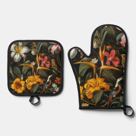 Tropengarten Ofenhandschuh & Topflappen-Set (Vorderseite)