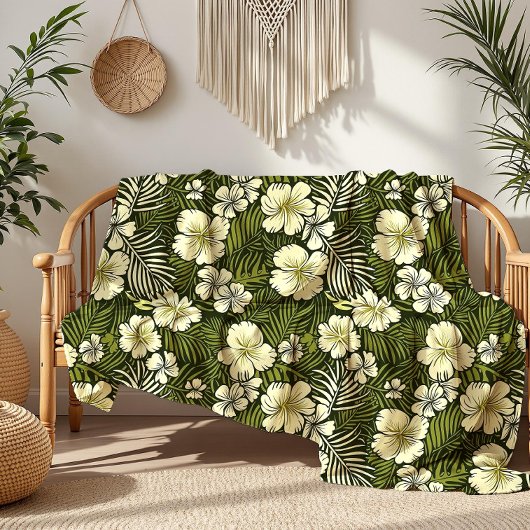 Tropengelb und grüne Blumen Fleecedecke