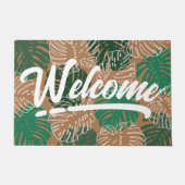 Tropengrün-braun-Blätter-Script willkommen Fußmatte (Vorderseite)