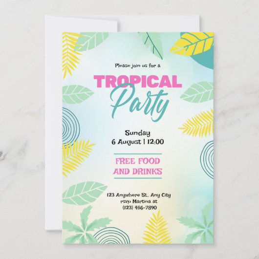 Tropengrün und Gelb Sommer-Party Einladung (Vorderseite)