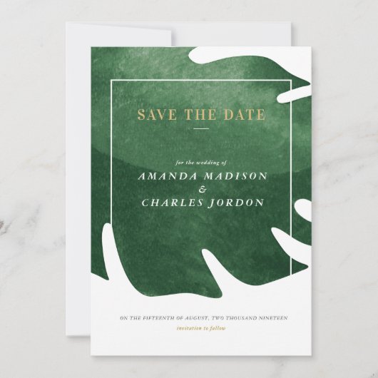 Tropengrünes BlattSpeichern Sie das Datum Einladung (Vorderseite)