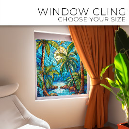 Tropeninsel in der Nacht Gestaltete Glaskunst Fensteraufkleber