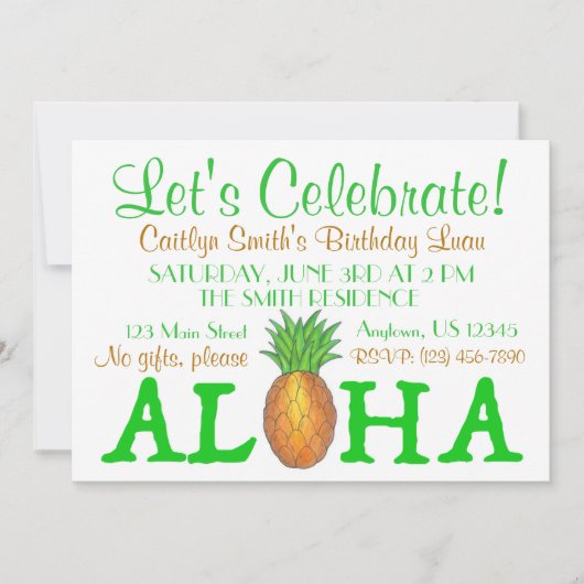 Tropeninsel Luau Ananas Hawaii Aloha Party Einladung (Vorderseite)