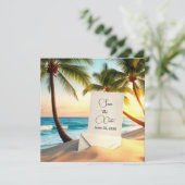 Tropeninsel Rette unser Datum Einladung (Stehend Vorderseite)