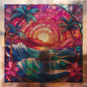 Tropeninsel Rosa Sonnenuntergang Gestaltete Glasku Fensteraufkleber (Blatt 2)