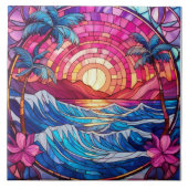 Tropeninsel Rosa Sonnenuntergang Gestaltete Glasku Fliese (Vorderseite)