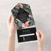 Tropenkoralle | Monstera Palm Black Wedding All In One Einladung (Abreißen)