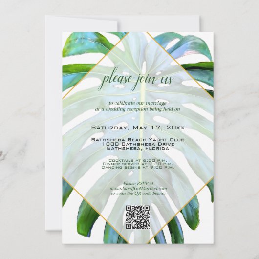 Tropenleaf verheiratet einfach in einem QR-Code Einladung (Rückseite)