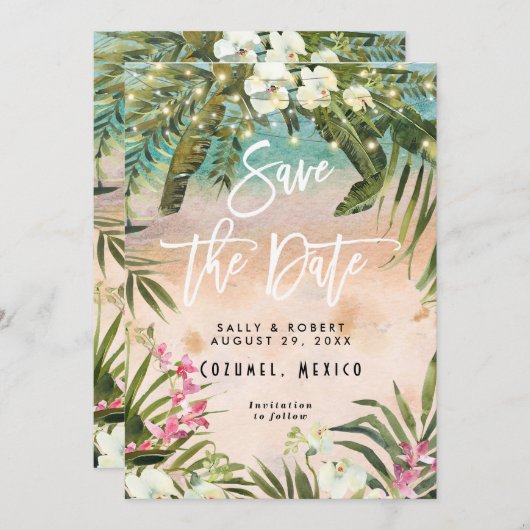 Tropenleuchten Hochzeit speichern Sie die Dattelka Dankeskarte (Vorne/Hinten)