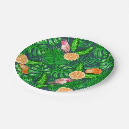 Tropenmuster, Kolibris Pappteller (Schrägansicht)