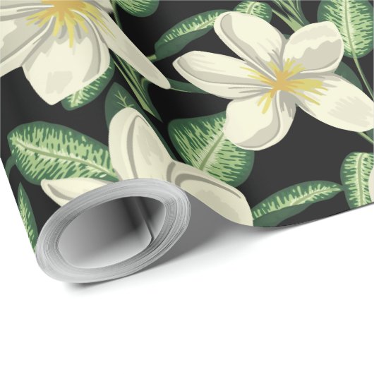 Tropennahtlose, weiße Blume, grünes Blatt Geschenkpapier (Rolleneckpunkt)