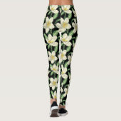 Tropennahtlose, weiße Blume, grünes Blatt Leggings (Rückseite)