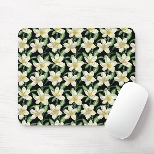 Tropennahtlose, weiße Blume, grünes Blatt Mousepad (Mit Mouse)