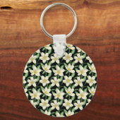 Tropennahtlose, weiße Blume, grünes Blatt Schlüsselanhänger (Vorderseite)