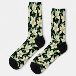 Tropennahtlose, weiße Blume, grünes Blatt Socken