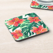 Tropenorangefarbener Hibiskus Getränkeuntersetzer (Linke Seite)