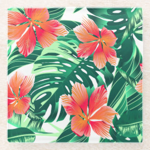 Tropenorangefarbener Hibiskus Glasuntersetzer