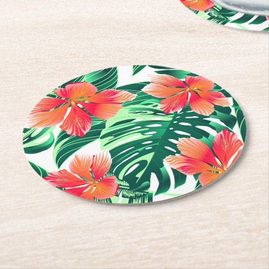 Tropenorangefarbener Hibiskus Runder Pappuntersetzer (Angewinkelt)