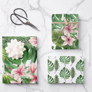 Tropenpalme und Plumeria-Blume Geschenkpapier Set